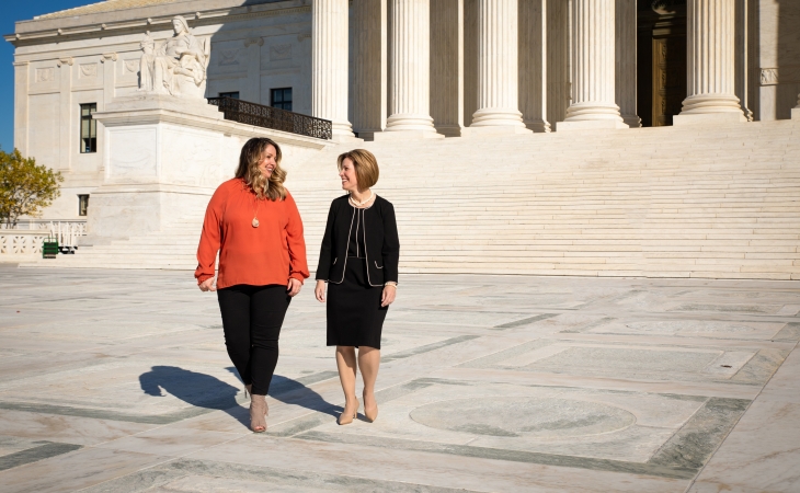 Lorie Smith and Kristen Waggoner outside the U.S. Supreme Court